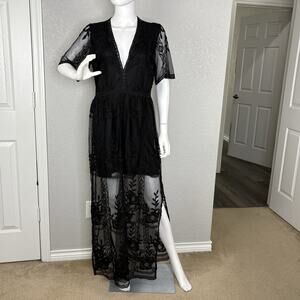 Women's Maxi Dress Romper Embroidered Lace Dark Romantic Whimsigoth Black Size L